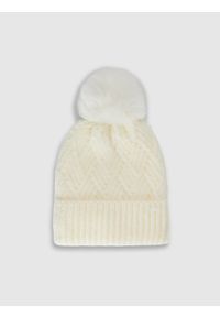 4f - 4F Czapka zimowa z pomponem dziewczęca - biała Uniwersalny. Kolor: biały. Materiał: futro, materiał. Wzór: motyw zwierzęcy, jednolity. Sezon: zima. Styl: casual, klasyczny #1