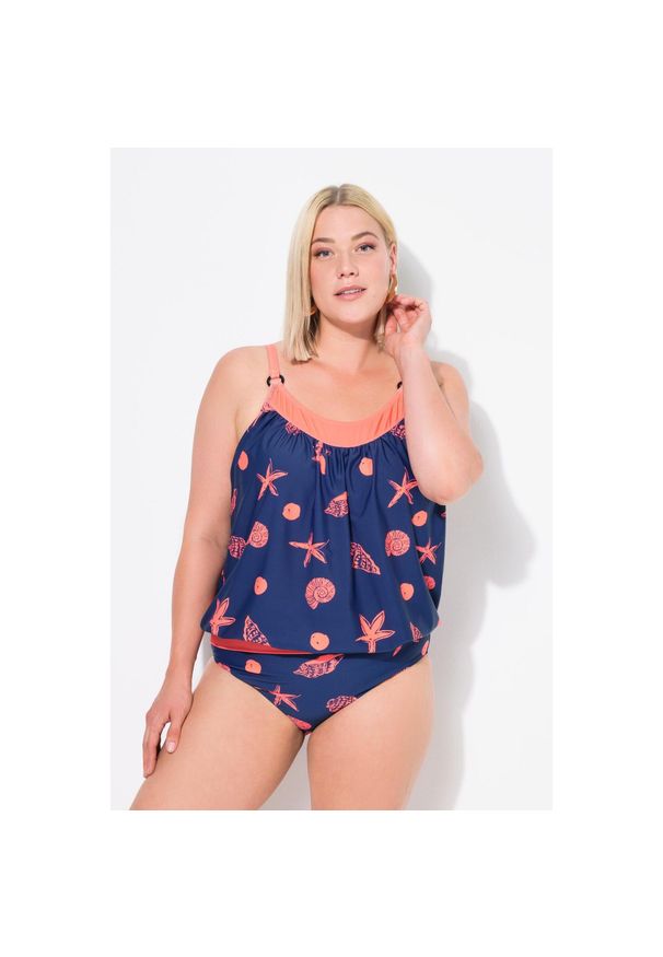 ULLA POPKEN - Damskie Tankini morskie stworzenia miękkie miseczki regulowane ramiączka. Kolekcja: plus size. Kolor: niebieski. Materiał: poliamid, materiał, elastan
