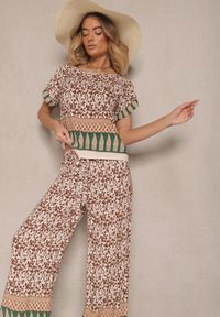 Renee - Brązowy Komplet z Bawełny w Print Boho Szerokie Spodnie i Koszulka Telanitha. Kolor: brązowy. Materiał: bawełna. Wzór: nadruk #3