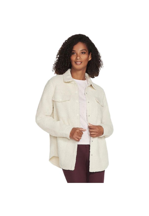 skechers - Kurtka damskie Skechers Sherpa Shacket. Kolor: biały. Materiał: poliester, materiał, puch. Sport: turystyka piesza