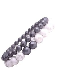 Sis&Me - RENO Zestaw bransoletek z kamieni na gumce biała szara unisex. Kolor: biały, szary, wielokolorowy. Kamień szlachetny: hematyt #1