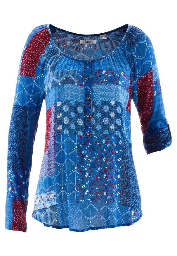 Tunika kreszowana, długi rękaw bonprix niebieski Chagall wzorzysty. Kolor: niebieski. Długość rękawa: długi rękaw. Długość: długie