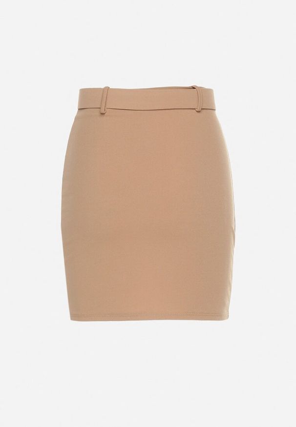 Born2be - Beżowa Ołówkowa Spódnica z Wysokim Stanem i Paskiem z Ozdobną Klamrą Avasenna. Okazja: na co dzień. Stan: podwyższony. Kolor: beżowy. Styl: klasyczny, casual, elegancki