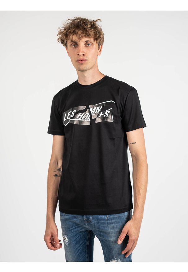 Les Hommes T-shirt | LLT202-717P | Round Neck T-Shirt | Mężczyzna | Czarny. Okazja: na co dzień. Kolor: czarny. Materiał: bawełna. Wzór: nadruk. Styl: casual