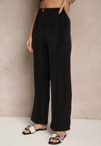 Renee - Czarne Wiskozowe Spodnie High Waist o Prostym Fasonie Saliella. Okazja: na co dzień. Stan: podwyższony. Kolor: czarny. Materiał: wiskoza. Sezon: lato, wiosna. Styl: elegancki, casual