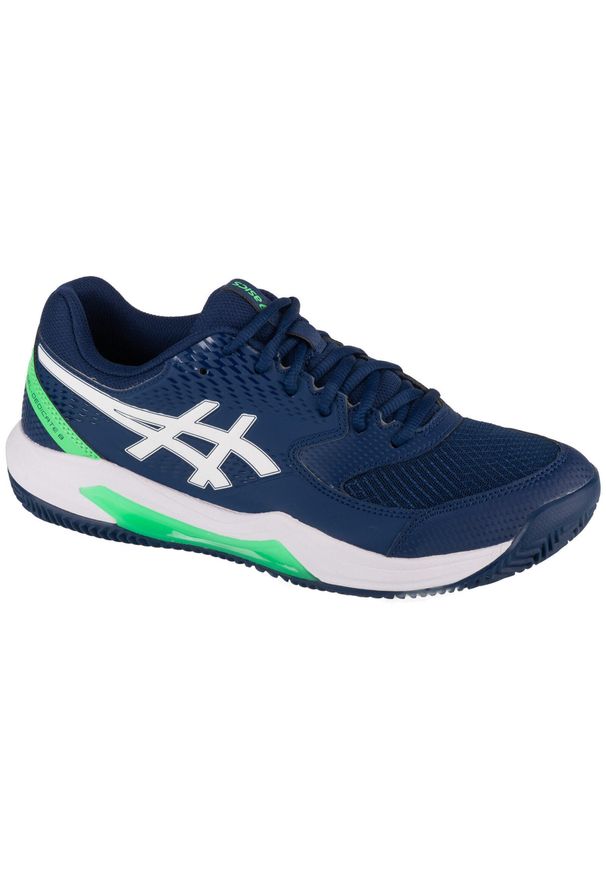 Buty do tenisa męskie Asics Gel-dedicate 8 Clay. Kolor: zielony, biały, niebieski, wielokolorowy. Materiał: materiał, syntetyk. Szerokość cholewki: normalna. Sport: tenis