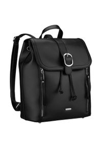 ROVICKY - Czarny, niewielki plecak damski ze skóry ekologicznej wyposażony w nóżki ochronne Rovicky R-L61409. Kolor: czarny. Materiał: skóra ekologiczna #1