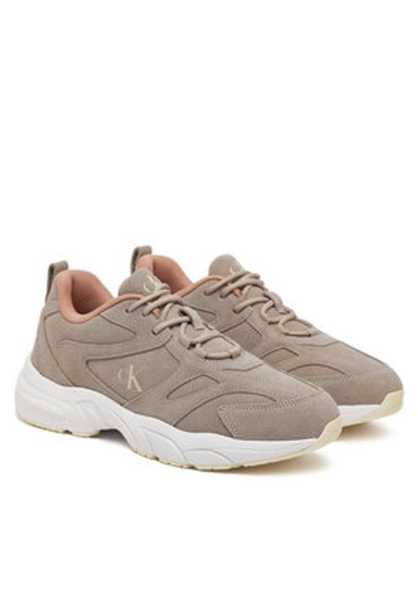 Calvin Klein Jeans Sneakersy Retro Tennis Low Mg Mix Media Wn YW0YW01639 Beżowy. Kolor: beżowy. Materiał: zamsz, skóra
