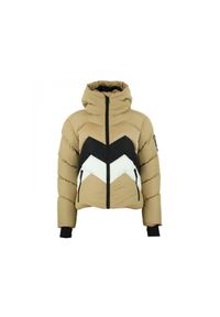 PEAK MOUNTAIN - Damska odpinana kurtka puchowa Peak Mountain. Kolor: beżowy, wielokolorowy, brązowy. Materiał: puch. Sezon: zima. Sport: narciarstwo #1