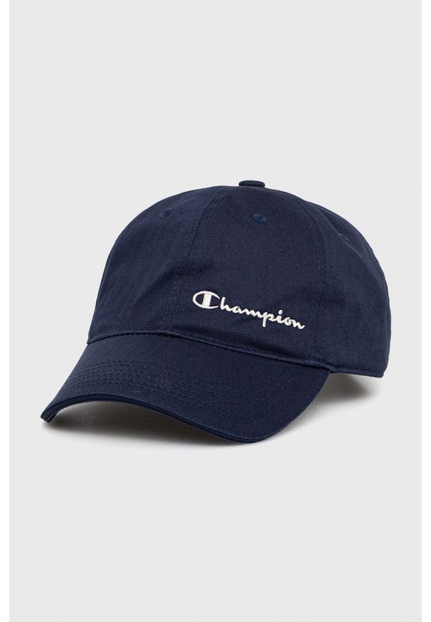 Champion czapka bawełniana 805558 kolor granatowy z aplikacją. Kolor: niebieski. Materiał: bawełna. Wzór: aplikacja