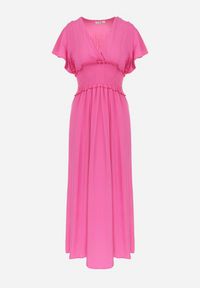 Born2be - Fuksjowa Kopertowa Sukienka z Wiskozy z Gumką w Pasie Neroni. Kolor: różowy. Materiał: wiskoza. Typ sukienki: kopertowe. Długość: maxi #4