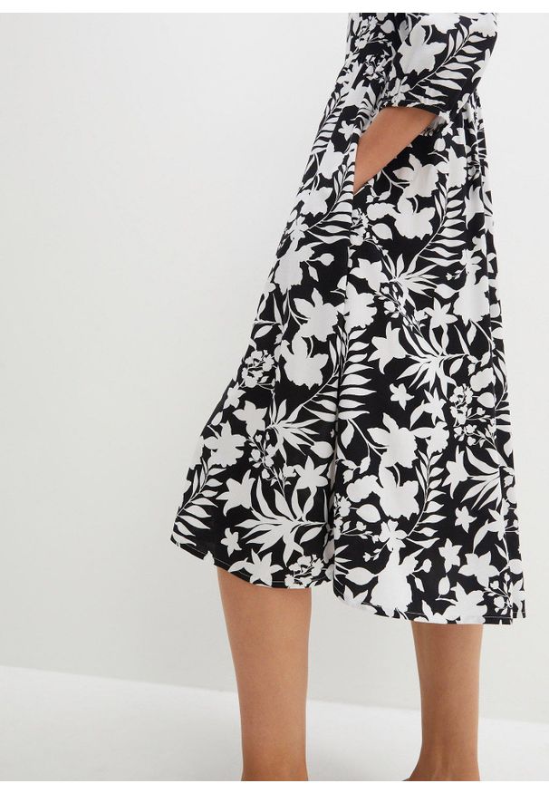 bonprix - Sukienka midi z lejącej wiskozy. Kolor: czarny. Materiał: wiskoza. Długość: midi