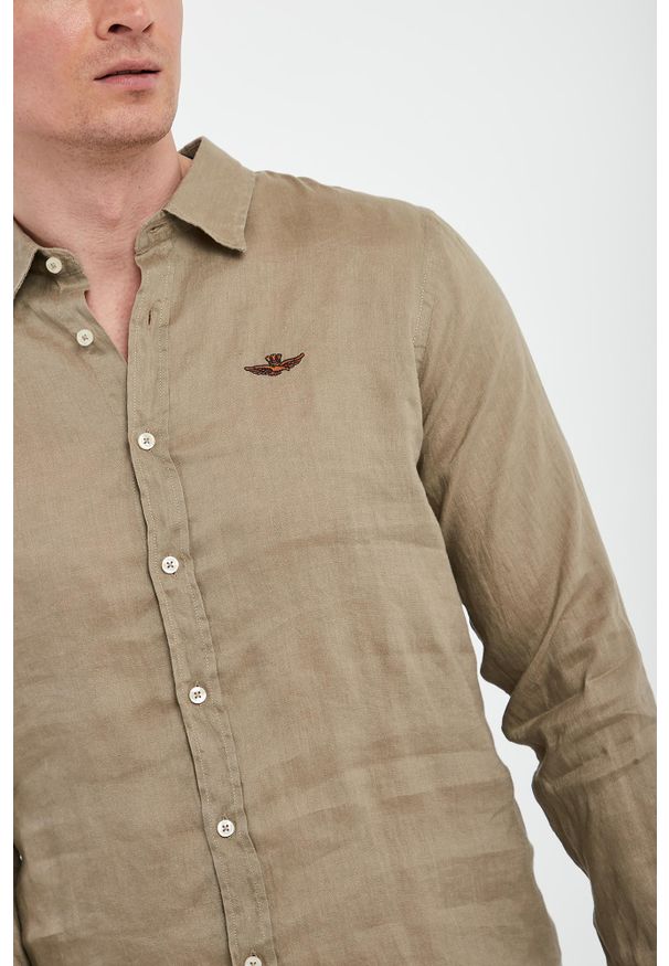 Aeronautica Militare - Koszula męska lniana AERONAUTICA MILITARE. Materiał: len