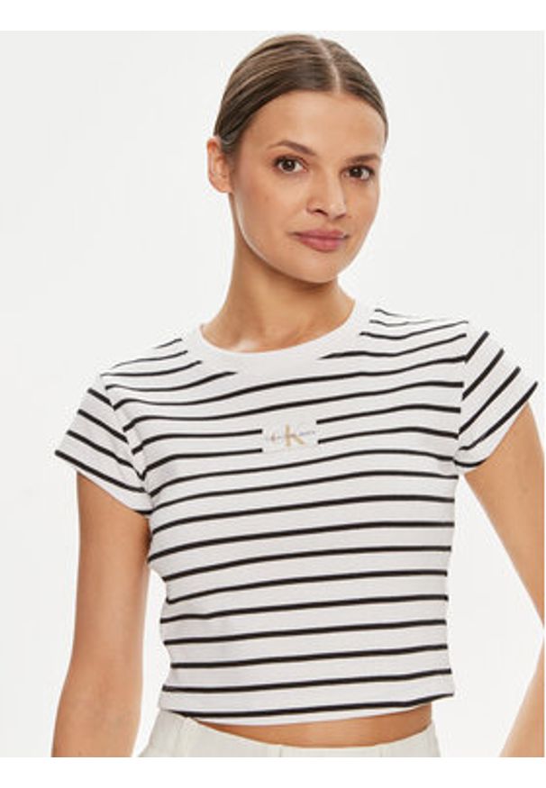 Calvin Klein Jeans T-Shirt Baby J20J223552 Biały Slim Fit. Kolor: biały. Materiał: bawełna