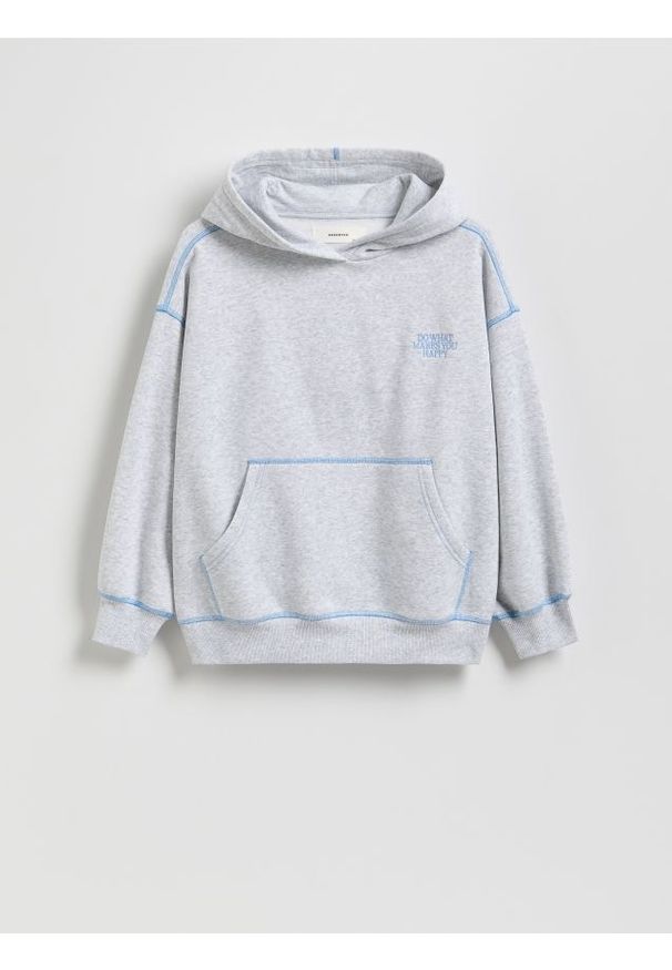Reserved - Bluza oversize z haftem - jasnoszary. Kolor: szary. Materiał: dzianina, bawełna. Wzór: haft