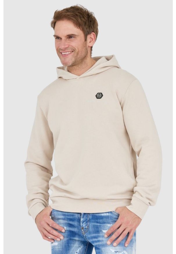 Philipp Plein - PHILIPP PLEIN Beżowa męska bluza hexagon z kapturem, Rozmiar M. Typ kołnierza: kaptur. Kolor: beżowy