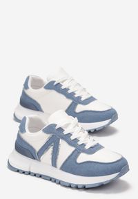 Born2be - Biało-Niebieskie Sneakersy Ozdobione Wstawkami Anguethan. Nosek buta: okrągły. Zapięcie: sznurówki. Kolor: biały. Materiał: materiał. Wzór: aplikacja. Obcas: na obcasie. Wysokość obcasa: niski #3