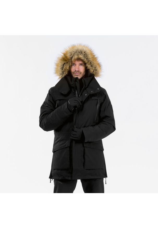 quechua - Parka turystyczna męska Quechua NH900 Warm wodoodporna -20°C. Typ kołnierza: kołnierzyk stójkowy. Kolor: czarny. Materiał: syntetyk, futro. Sezon: zima