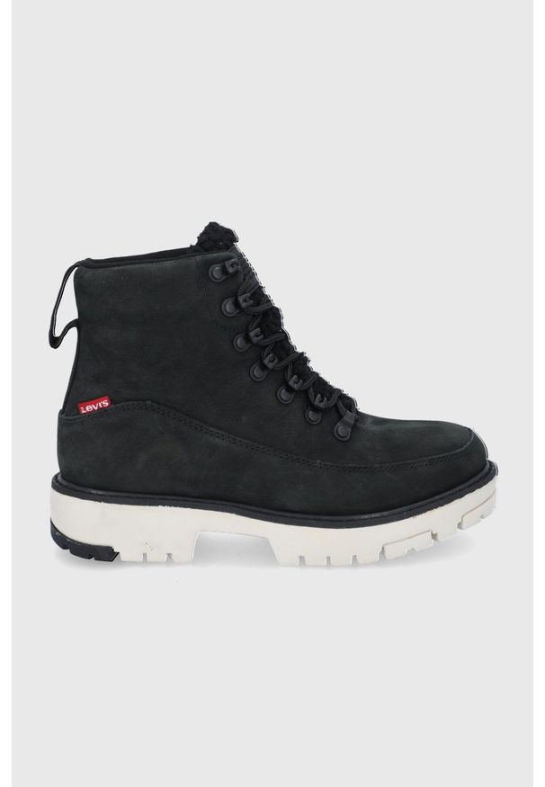 Levi's® - Levi's Workery skórzane damskie kolor czarny na płaskim obcasie. Okazja: na spotkanie biznesowe. Nosek buta: okrągły. Zapięcie: sznurówki. Kolor: czarny. Materiał: skóra. Obcas: na obcasie. Styl: biznesowy. Wysokość obcasa: niski
