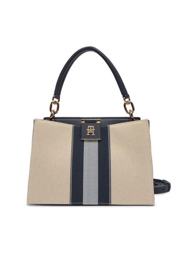 TOMMY HILFIGER - Tommy Hilfiger Torebka Th Her Mini Tote Canvas Stripe AW0AW17435 Granatowy. Kolor: niebieski. Materiał: skórzane