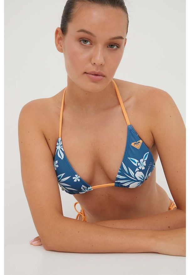 Roxy biustonosz kąpielowy Life Reef Bloom x Lisa Andersen kolor niebieski lekko usztywniona miseczka. Kolor: niebieski. Materiał: materiał, dzianina, lycra, skóra, poliamid, nylon, poliester, włókno