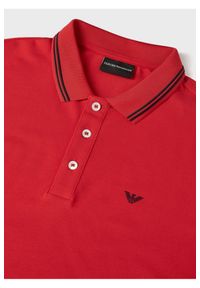 Emporio Armani - EMPORIO ARMANI Męska, czerwona, koszulka polo, Rozmiar S. Typ kołnierza: polo. Kolor: czerwony. Materiał: bawełna, elastan, dzianina. Wzór: nadruk #4