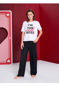 Sinsay - Bawełniana piżama dwuczęściowa z napisem - kremowy. Kolor: kremowy. Materiał: bawełna. Wzór: napisy #1