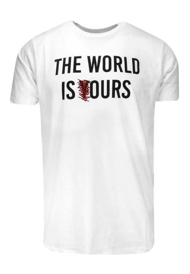Brave Soul - T-Shirt Biały z Nadrukiem THE WORLD IS OURS, Okrągły Dekolt -BRAVE SOUL. Okazja: na co dzień. Kolor: biały. Materiał: bawełna. Wzór: nadruk. Styl: casual