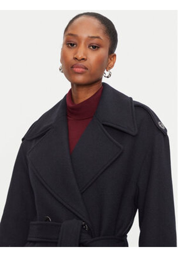 Morgan Płaszcz wełniany 242-GDINE Granatowy Regular Fit. Kolor: niebieski. Materiał: wełna, syntetyk