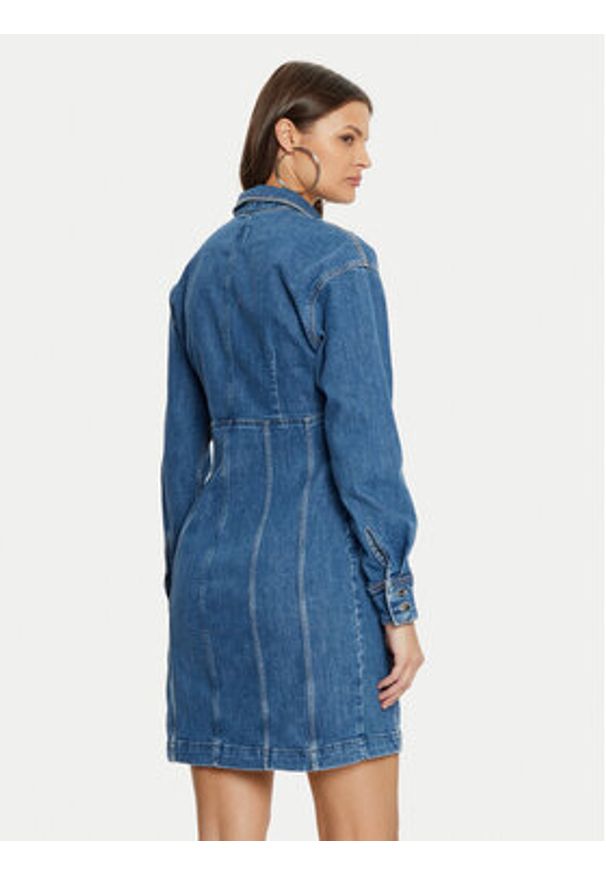 Guess Sukienka jeansowa W5RK99 D4H71 Niebieski Regular Fit. Kolor: niebieski. Materiał: bawełna