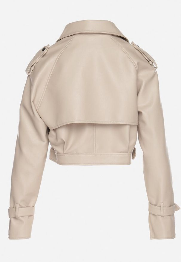 Born2be - Beżowa Kurtka Ramoneska o Krótkim Fasonie Typu Trencz Nilanelia. Kolor: beżowy. Materiał: jeans. Długość rękawa: długi rękaw. Długość: krótkie. Styl: elegancki, klasyczny