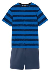 bonprix - Piżama z krótkimi spodniami z miękką bawełną (4 części). Kolor: niebieski. Materiał: bawełna. Długość: krótkie. Wzór: nadruk, aplikacja, paski #2