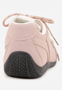 Born2be - Różowe Sneakersy Ozdobione Przeszyciami i Podwójnym Sznurowaniem Coraera. Okazja: na co dzień. Zapięcie: sznurówki. Kolor: różowy. Materiał: jeans, materiał. Wzór: aplikacja #5