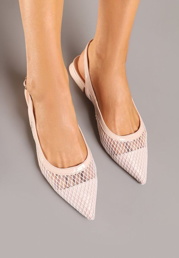 Renee - Beżowe Sandały Slingback z Siateczki ze Szpiczastym Noskiem Niloriae. Okazja: na co dzień, do pracy, na spotkanie biznesowe. Nosek buta: szpiczasty. Zapięcie: pasek. Kolor: beżowy. Materiał: jeans. Styl: biznesowy, casual