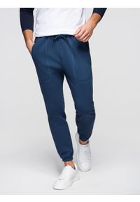 Ombre Clothing - Spodnie męskie dresowe CARROT ze strukturalnej dzianiny - ciemnoniebieskie V5 - Rozmiar: S. Kolor: niebieski. Materiał: dresówka, dzianina