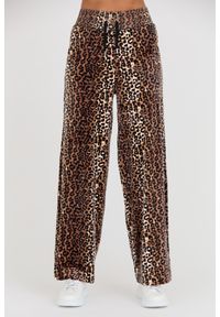 Juicy Couture - JUICY COUTURE Spodnie dresowe Bexley Leopard Velour Track Pants. Kolor: brązowy. Materiał: dresówka