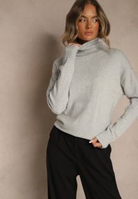 Renee - Szary Golf z Dodatkiem Kaszmiru z Przeszyciami po Bokach Avenella. Okazja: na spotkanie biznesowe. Typ kołnierza: golf. Kolor: szary. Materiał: kaszmir. Styl: elegancki, biznesowy, klasyczny