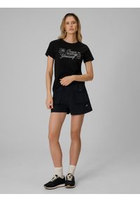 4f - 4F T-shirt regular z nadrukiem damski - czarny XL. Okazja: na co dzień, na spacer, do pracy. Kolor: czarny. Materiał: materiał, bawełna. Wzór: nadruk. Styl: casual #2