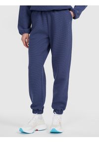 4f - 4F Spodnie dresowe z waflowej dzianiny damskie - granatowe XS. Stan: podwyższony. Kolor: niebieski. Materiał: dzianina, dresówka #2