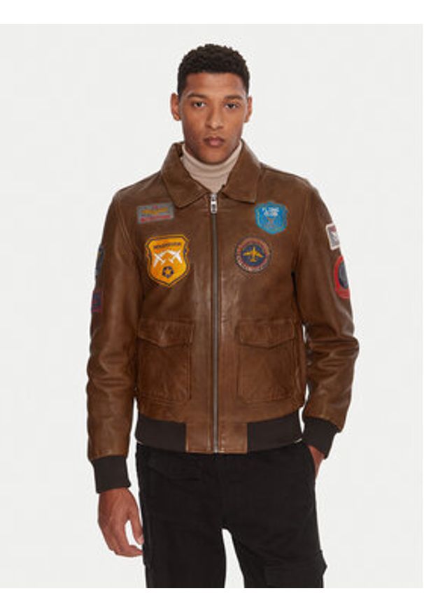 Milestone Kurtka skórzana MSMatti 531070 60400 Brązowy Regular Fit. Kolor: brązowy. Materiał: skóra