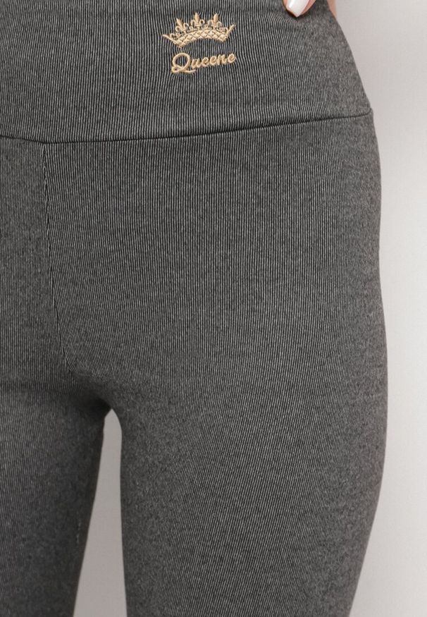 Born2be - Szare Legginsy z Wysokim Stanem i Aplikacją Sevilena. Stan: podwyższony. Kolor: szary. Wzór: aplikacja. Styl: wizytowy, klasyczny, sportowy, elegancki