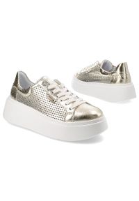 DAMISS - Złote Stylowe Sneakersy Damiss Modne Obuwie Damskie. Okazja: na co dzień. Kolor: złoty. Materiał: materiał. Styl: elegancki #3