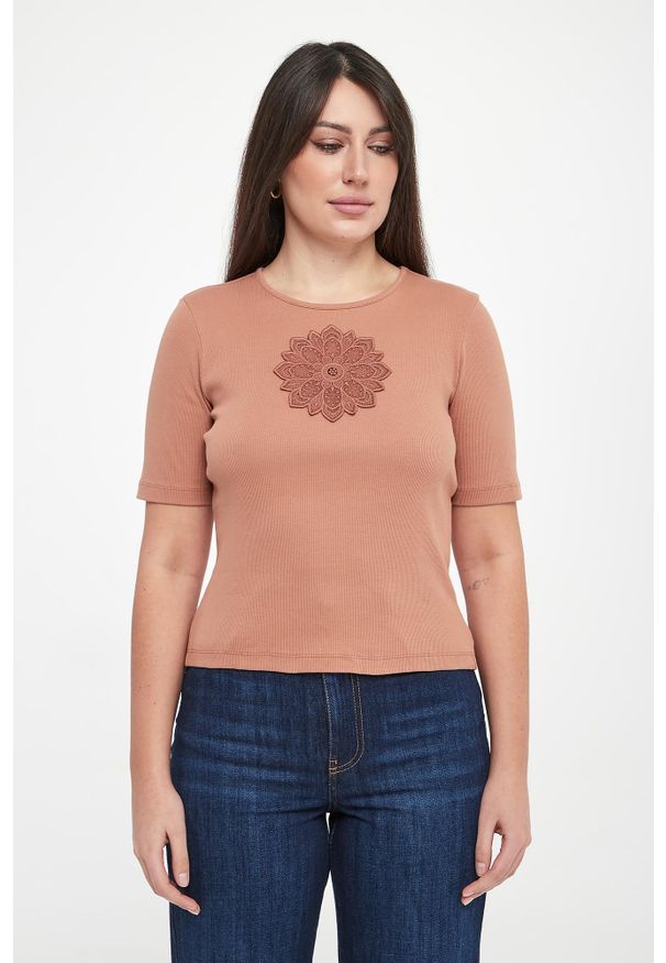 Twinset Milano - T-shirt damski z haftem TWINSET. Wzór: haft