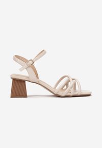 Born2be - Beżowe Sandały na Stożku z Kwadratowym Noskiem Flagalla. Okazja: na imprezę, na randkę. Kolor: beżowy. Obcas: na stożku #4