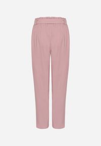 Born2be - Różowe Spodnie z Wiązanym Paskiem Paper Bag Biras. Okazja: na co dzień. Kolor: różowy. Materiał: materiał. Styl: casual #6