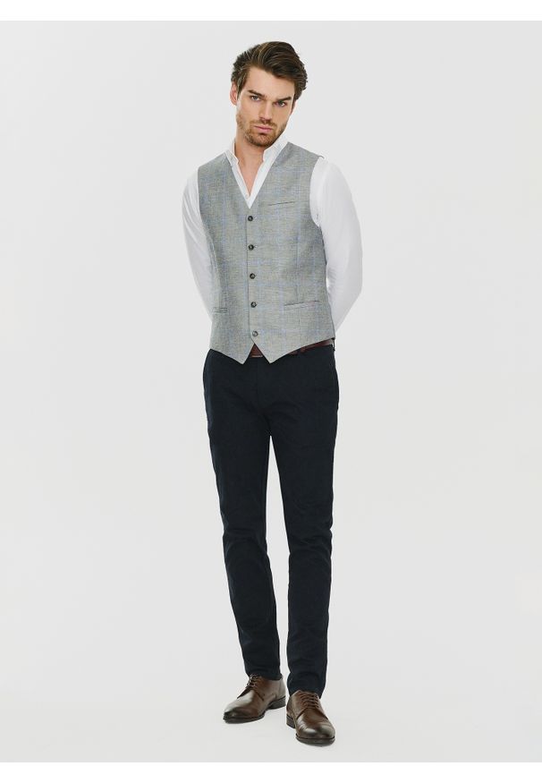 Pako Lorente - PAKO LORENTE – Męska szara kamizelka w kratę. Kolor: szary