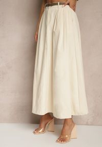 Renee - Jasnobeżowa Rozkloszowana Spódnica z Paskiem i Kieszeniami Vikaritte. Okazja: na co dzień. Kolor: beżowy. Styl: casual, elegancki #5