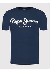 Pepe Jeans T-Shirt Original PM508210 Granatowy Slim Fit. Kolor: niebieski. Materiał: bawełna