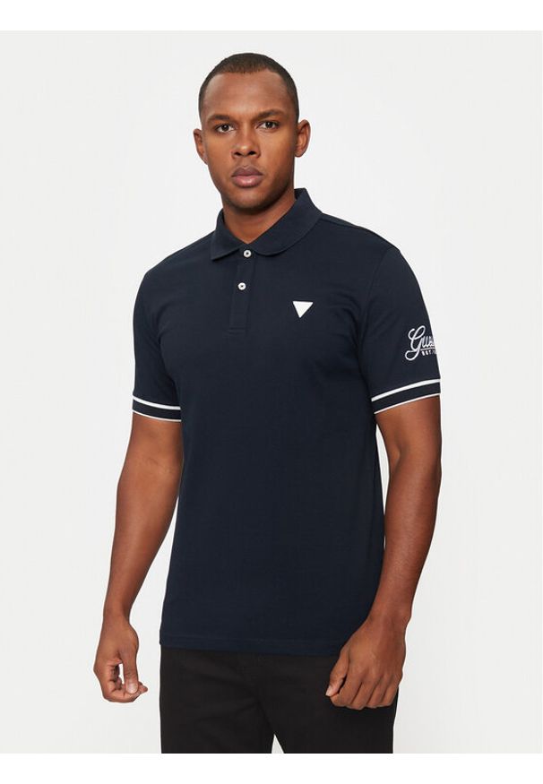 Guess Polo M4BP60 K7O64 Niebieski Slim Fit. Typ kołnierza: polo. Kolor: niebieski. Materiał: bawełna