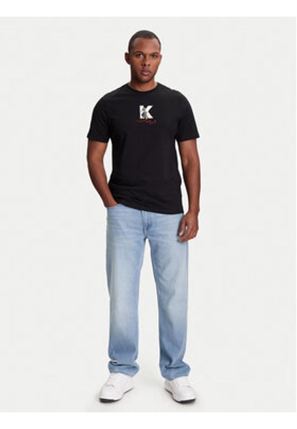 Karl Lagerfeld - KARL LAGERFELD T-Shirt 755099 553270 Czarny Regular Fit. Typ kołnierza: dekolt w karo. Kolor: czarny. Materiał: bawełna